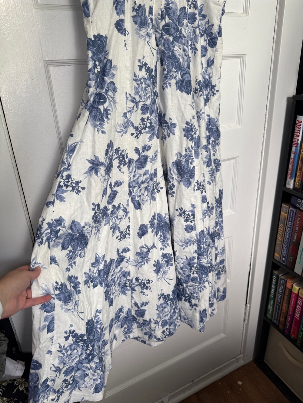 Abercrombie & Fitch Emerson Linen-Blend Wide Strap Midi Dress Blue&White Toile L - Picture 11 of 16